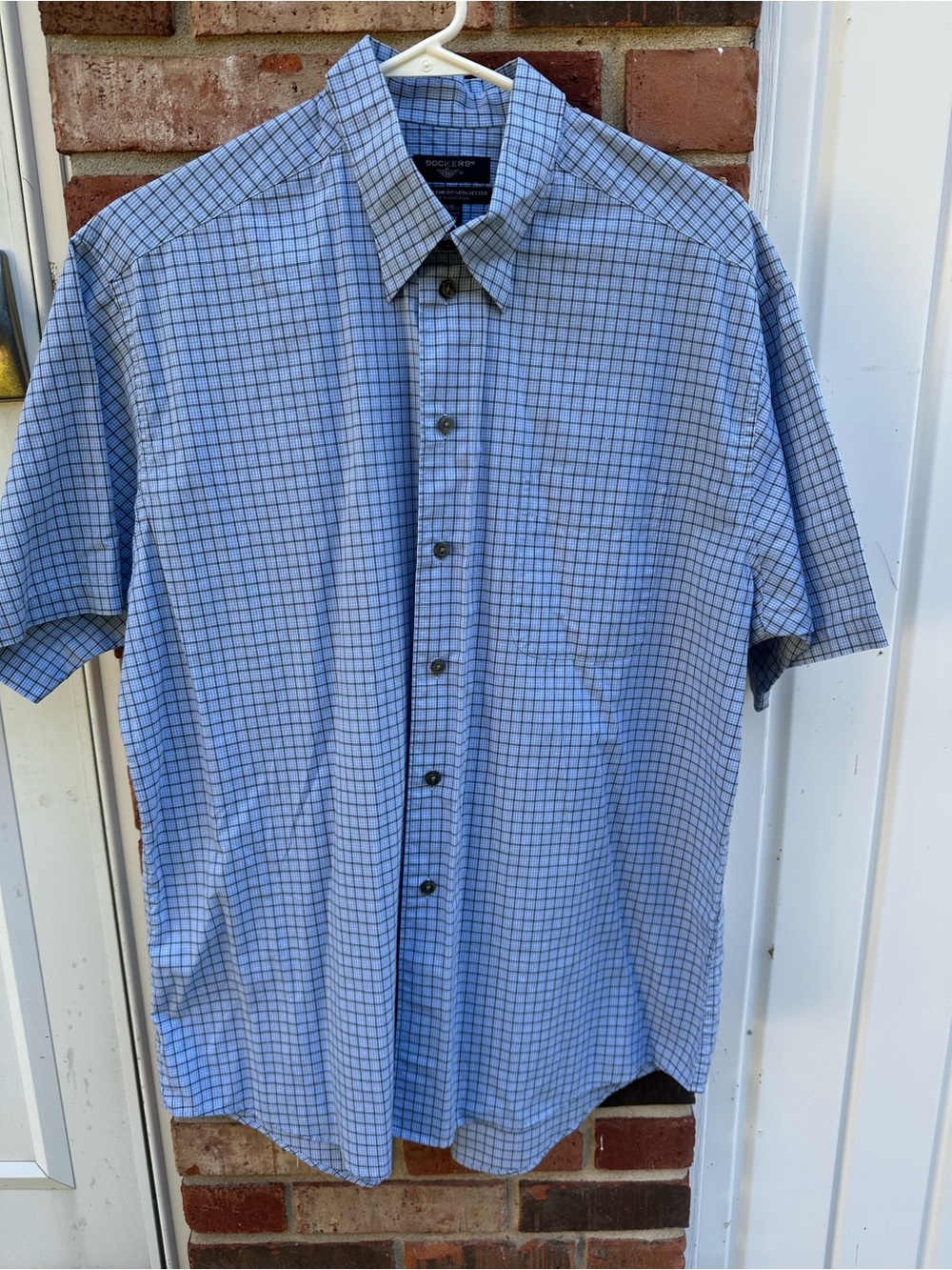 Men’s‎ Dockers L 16/16.5 Short Sleeve Button Down Plaid Shirt Blue Gray Black